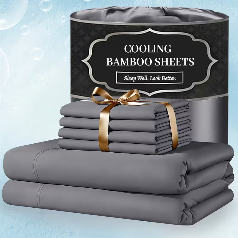 Extra Deep Pocket Bamboo Sheets - 6 Pcs Breathable & Cooling Bed Sheet Set